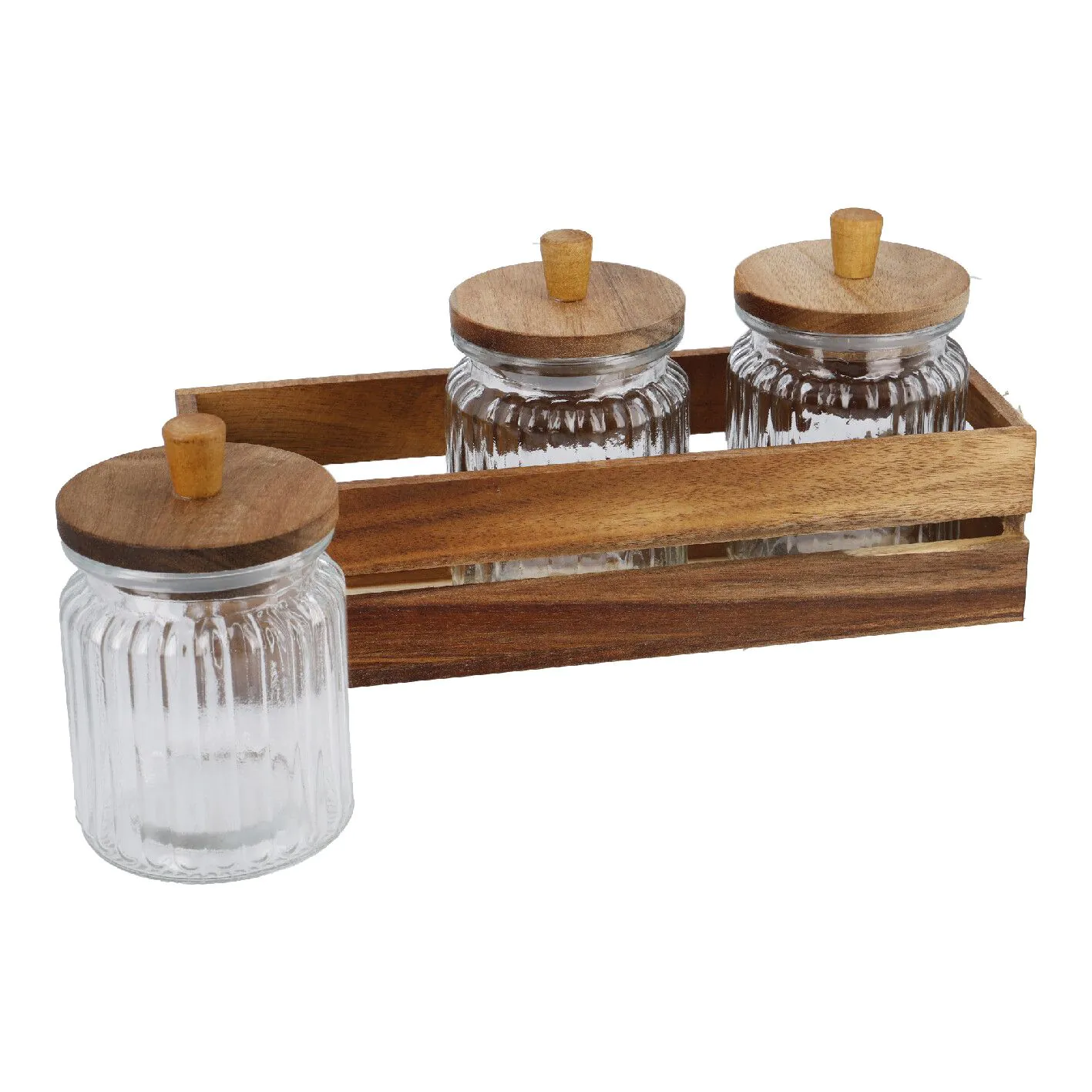 Vorratsglas-Trio in Holzbox, klar/natur