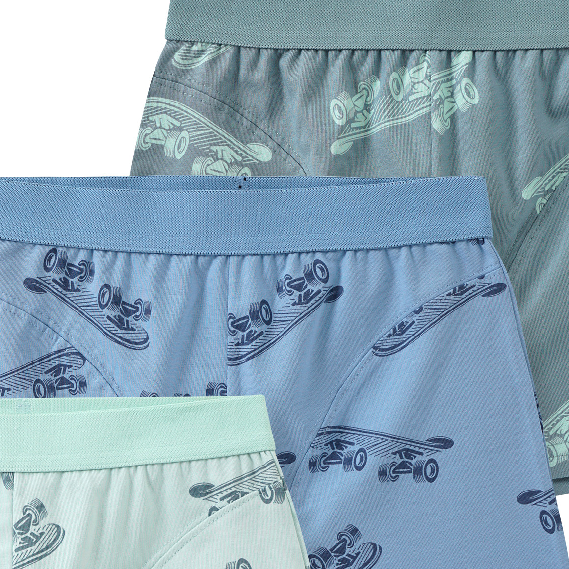 Yigga 3 Jungen Boxer mit Bio-Baumwolle dunkelgrün / hellgrün / blau