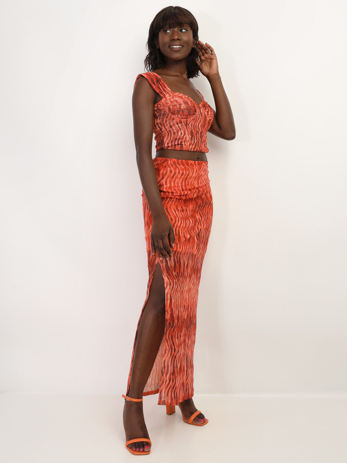 Top corset en mesh imprimé- orange