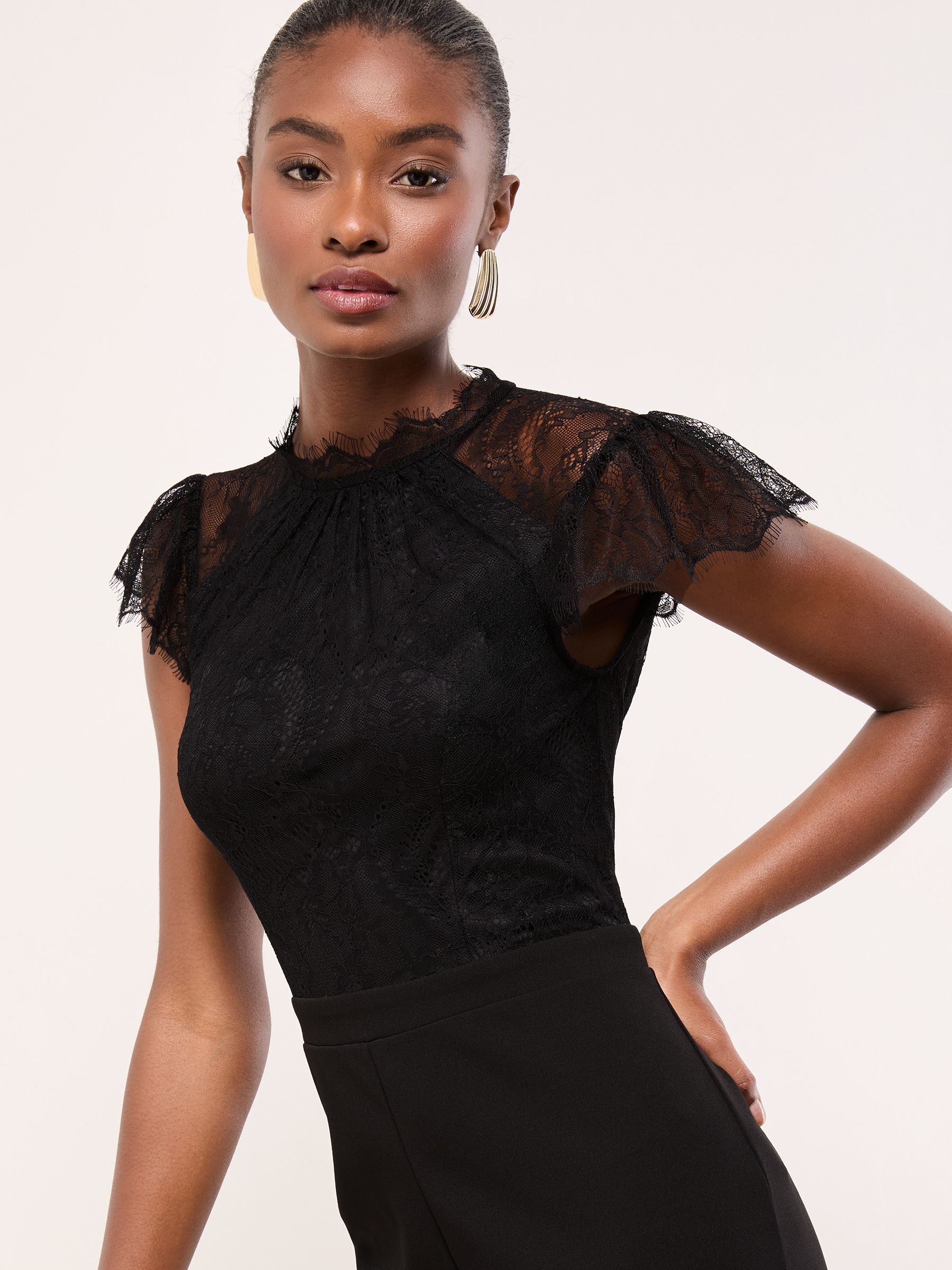 Lipsy Lace High Neck Short Sleeve Jumpsuit