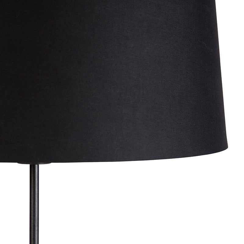 QAZQA - Klassieke I Antieke Zwarte Staande Lamp met Zwarte Kap, Verstelbaar 45 cm - Feest I Woonkamer I Slaapkamer - Stalen Cilinder I Langwerpig I Rond - LED Compatibel E27