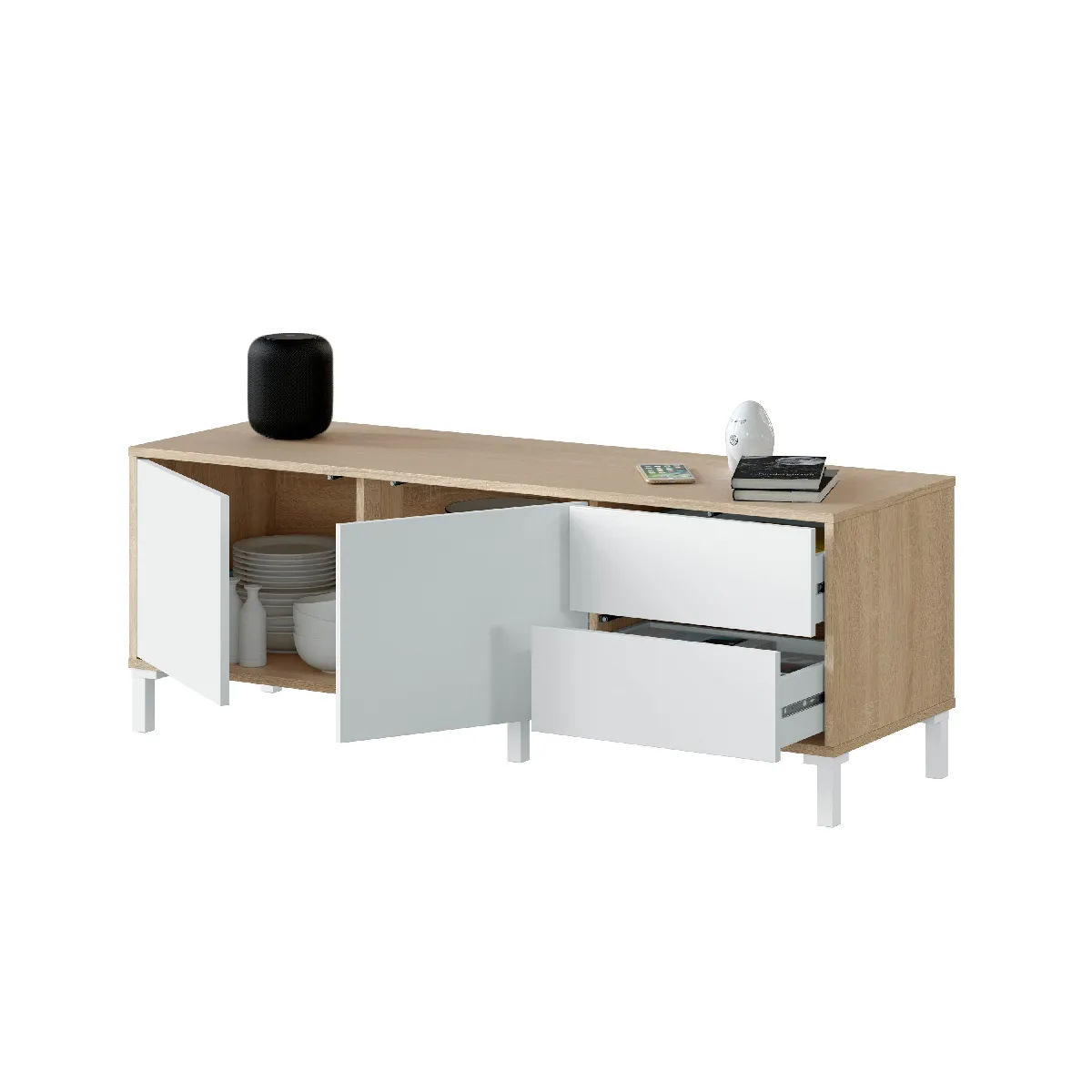 Alter Meuble TV Chêne et Blanc