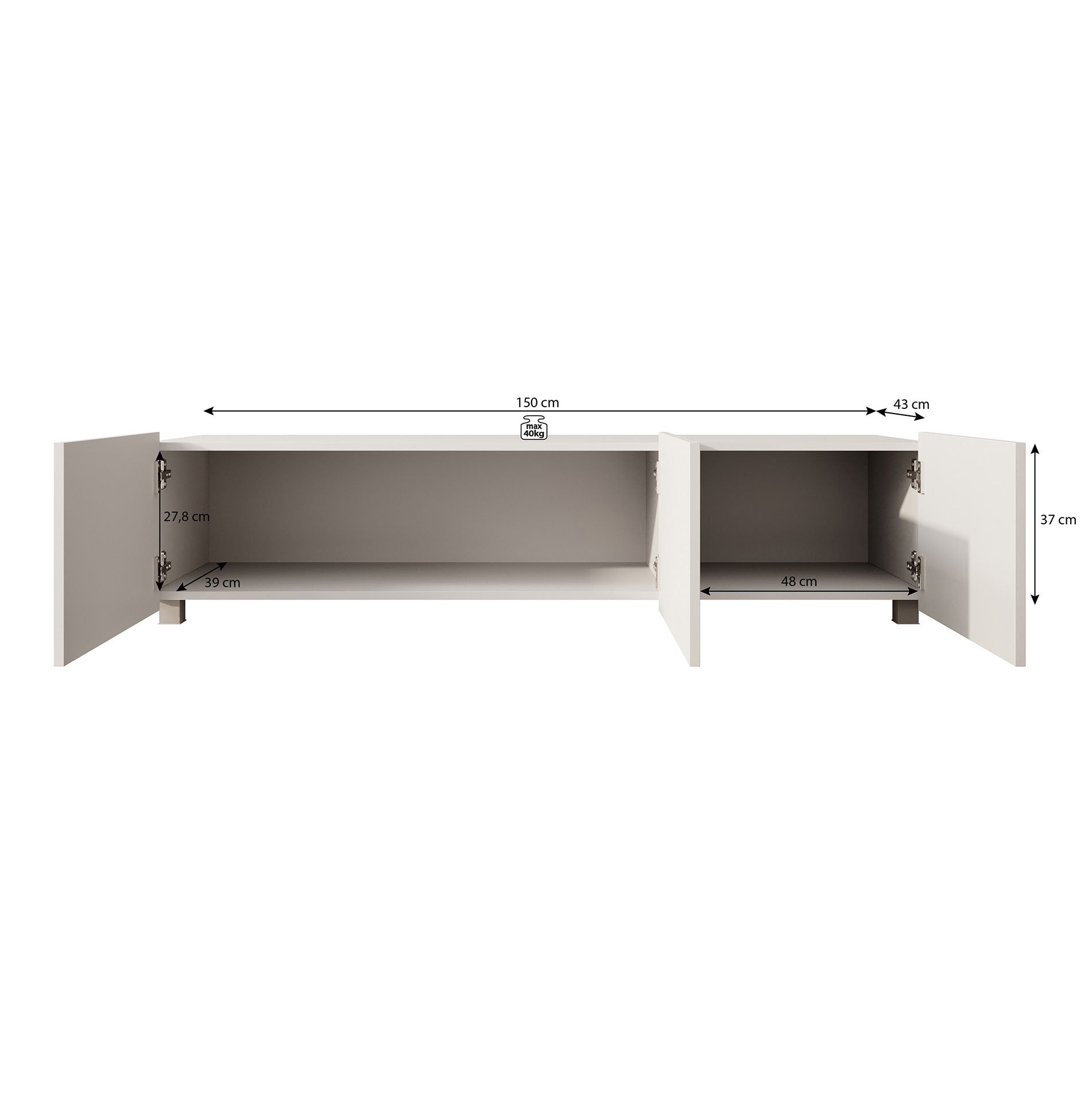 Calabas - TV-Meubel met 3 deuren - Mat zwart - 150x43x37 cm