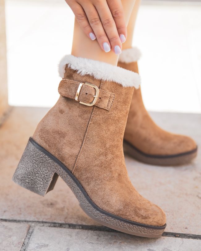 Bottines femme camel fourrées à talon - Ethel