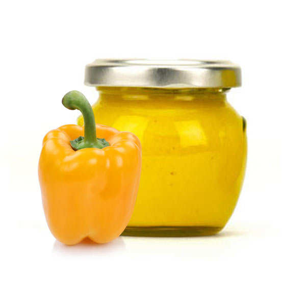 Crème de poivrons jaunes confits au curcuma et au curry