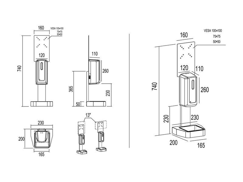Multibrackets Desinfektionsmittelständer Hygienebox Tisch w MB Hygienebox Tischmontage, weiss / 9639 Infrarot Auto-Sensor 0-12 cm, 1 Liter Tank, ABS