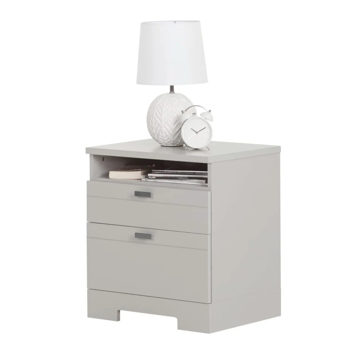 South Shore Reevo Table de Nuit avec organisateur de fils - Gris Clair