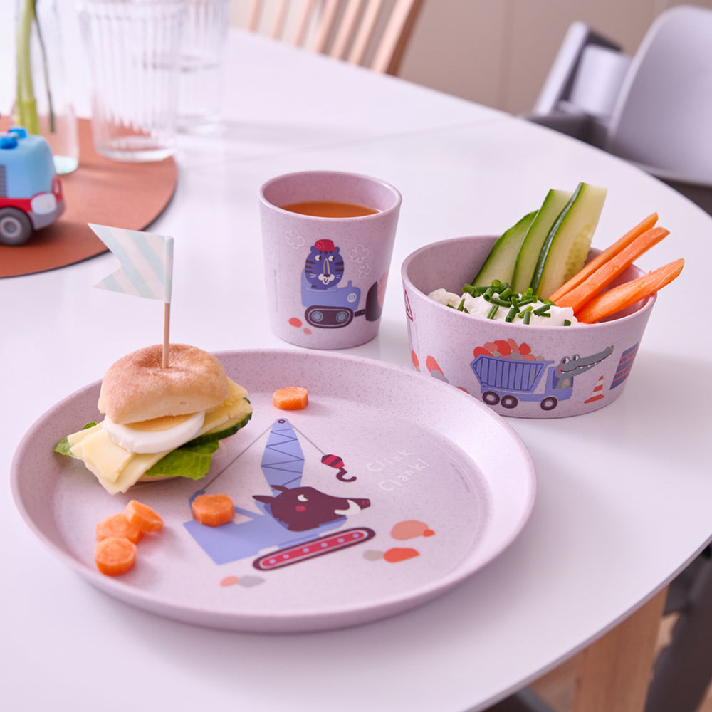 Køb Koziol Organic Purple Grey Small Tallerken + Skål + Kop Connect Trucks