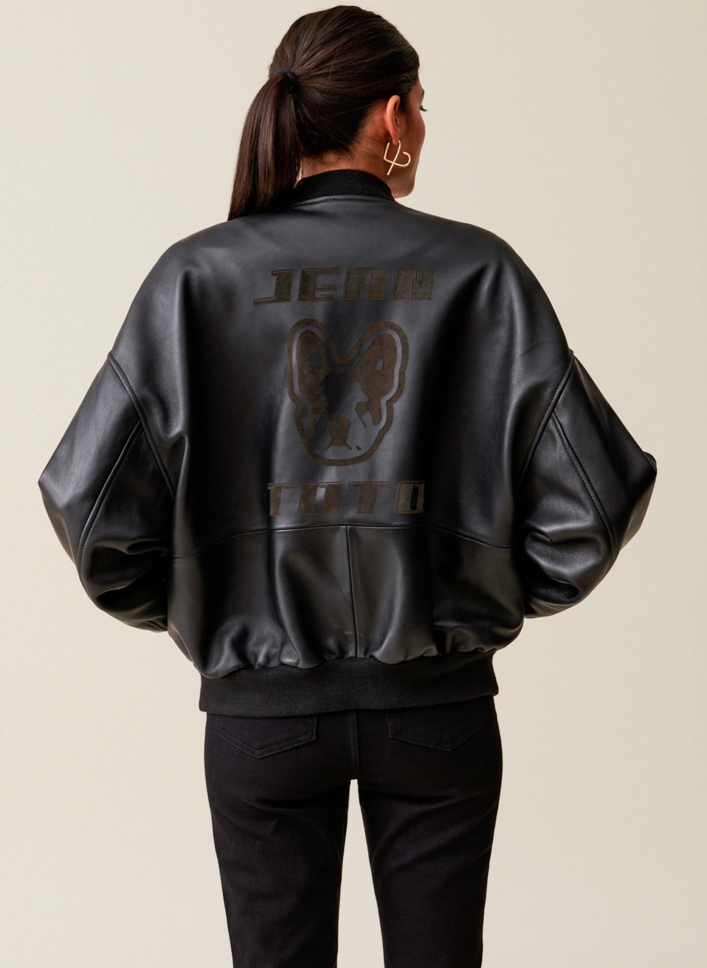 Blouson oversize col teddy en cuir | Noir
