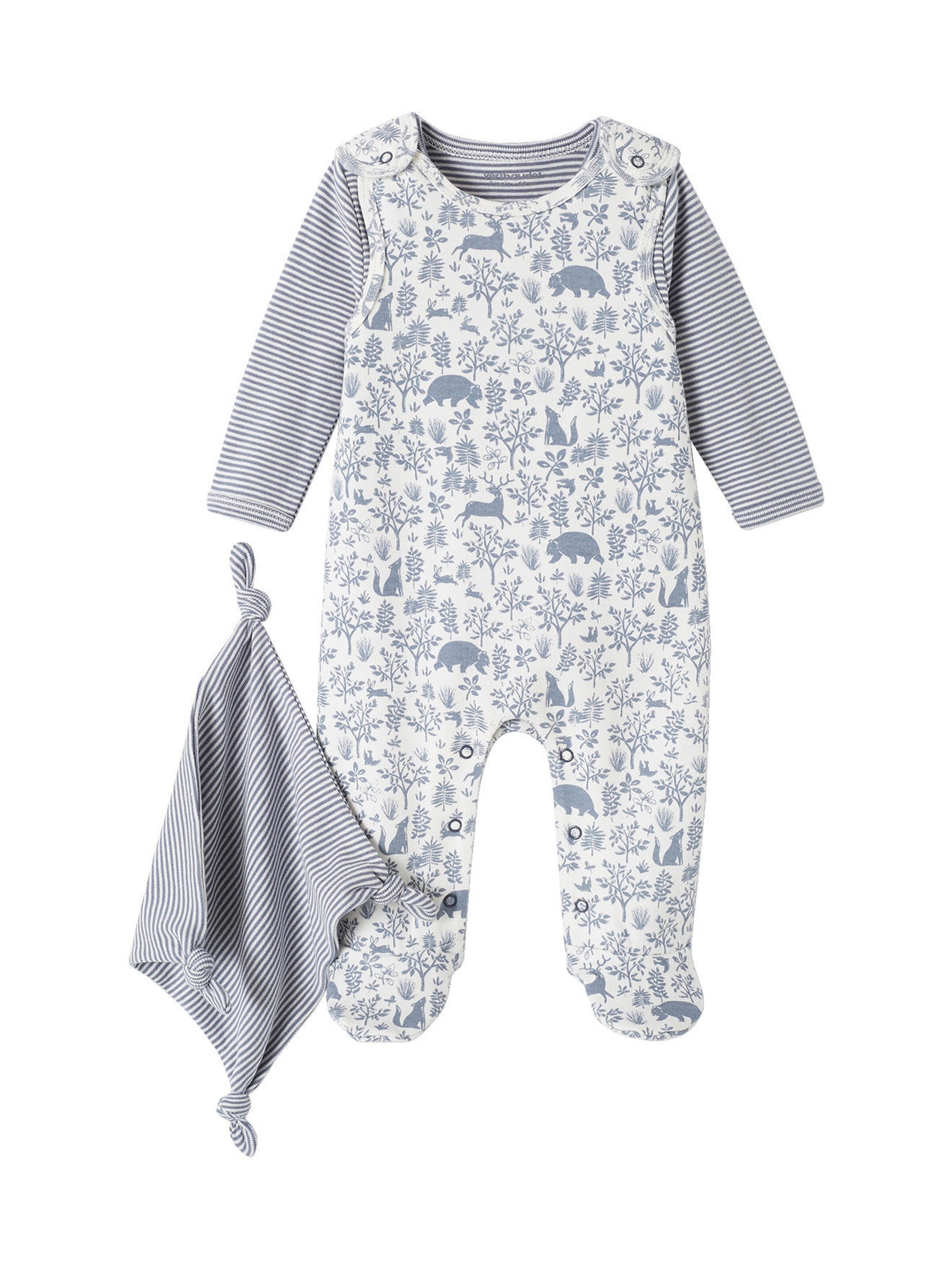 Vertbaudet Baby-Set: Strampler, Body & Schmusetuch, Bio-Baumwolle jeansblau