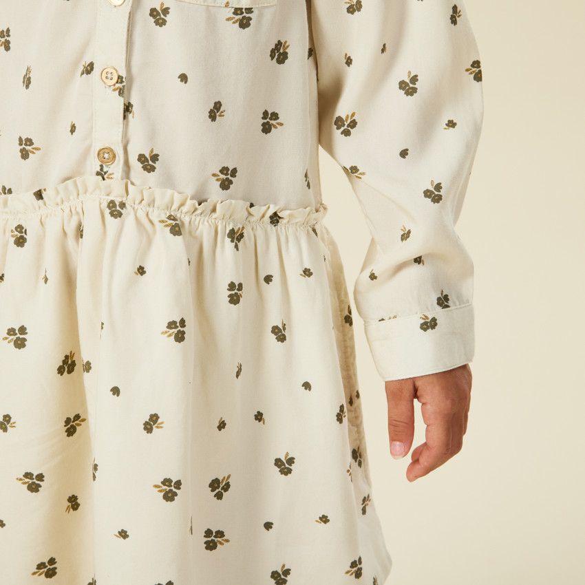 Robe manches longues imprimé floral pour fille - Ecru