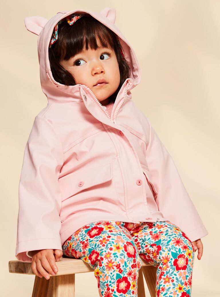 Imperméable rose ciré à capuche 3 en 1