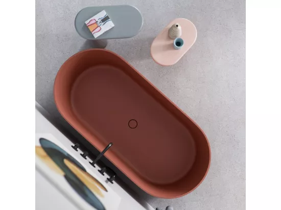 baignoire îlot OMNIRES OVO M+ 160X75 CM couleur : rouge  finition : matbonde et siphon inclus