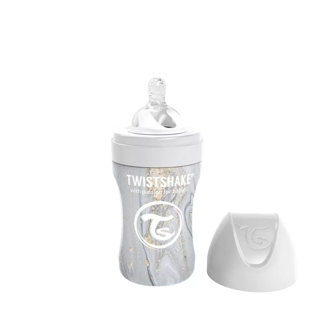Twistshake sutteflaske i stål 2 mdr  260 ml - Grå marmor