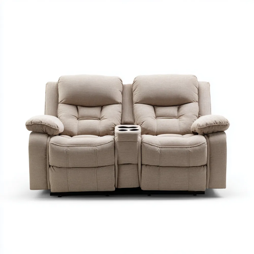 2-Sitzer-Sofa mit Getränkehalter, Stoffbezug 150x90x100 cm – Beige – K