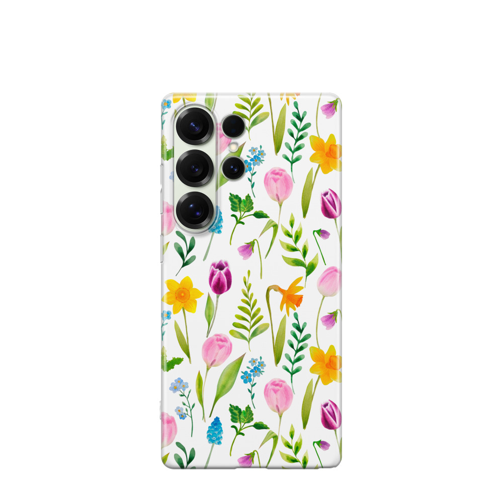 Samsung Galaxy S25 Ultra Gummi Hülle Blumensymphonie - Weiss