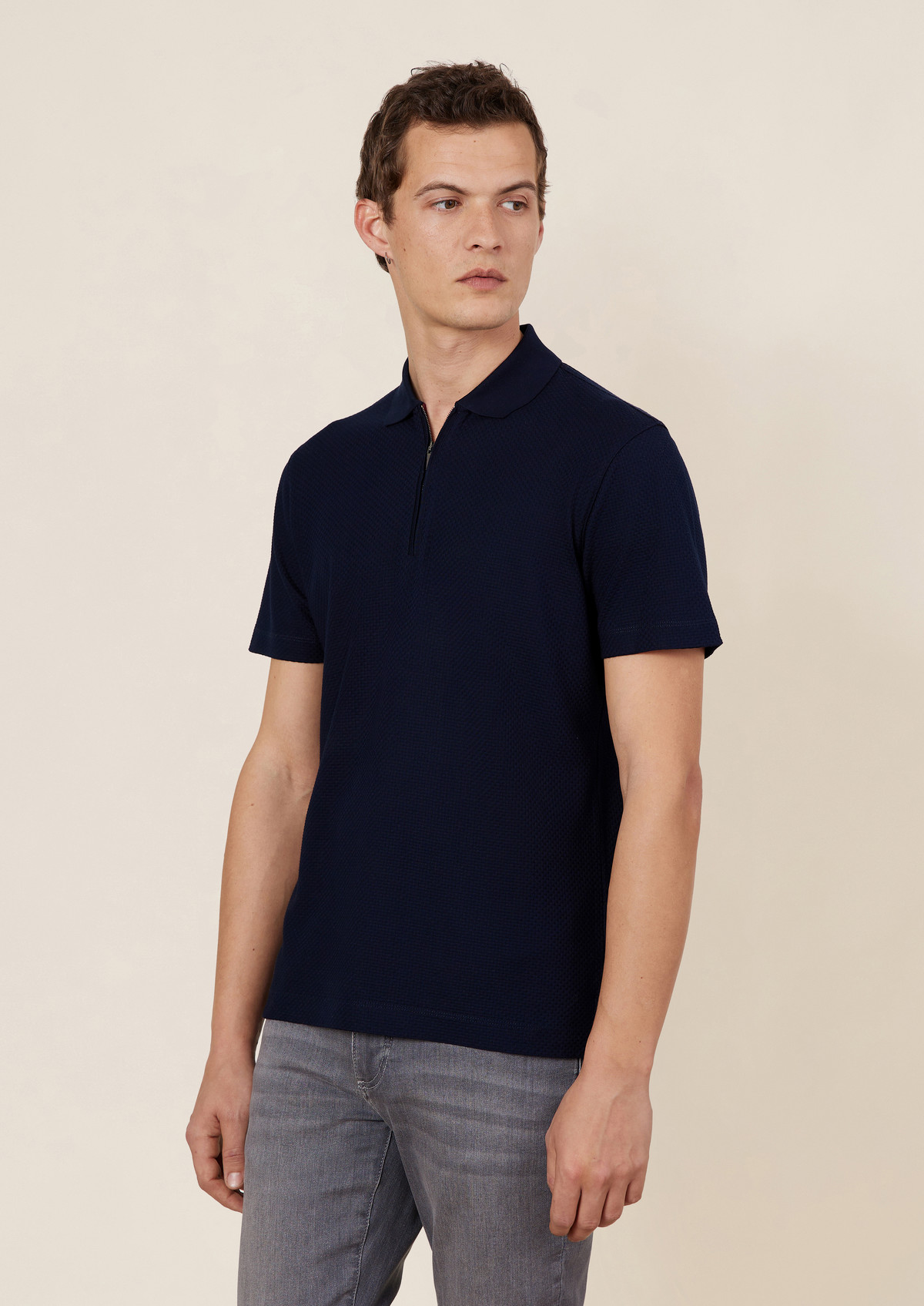 Polo manches courtes Slim en coton uni bleu marine