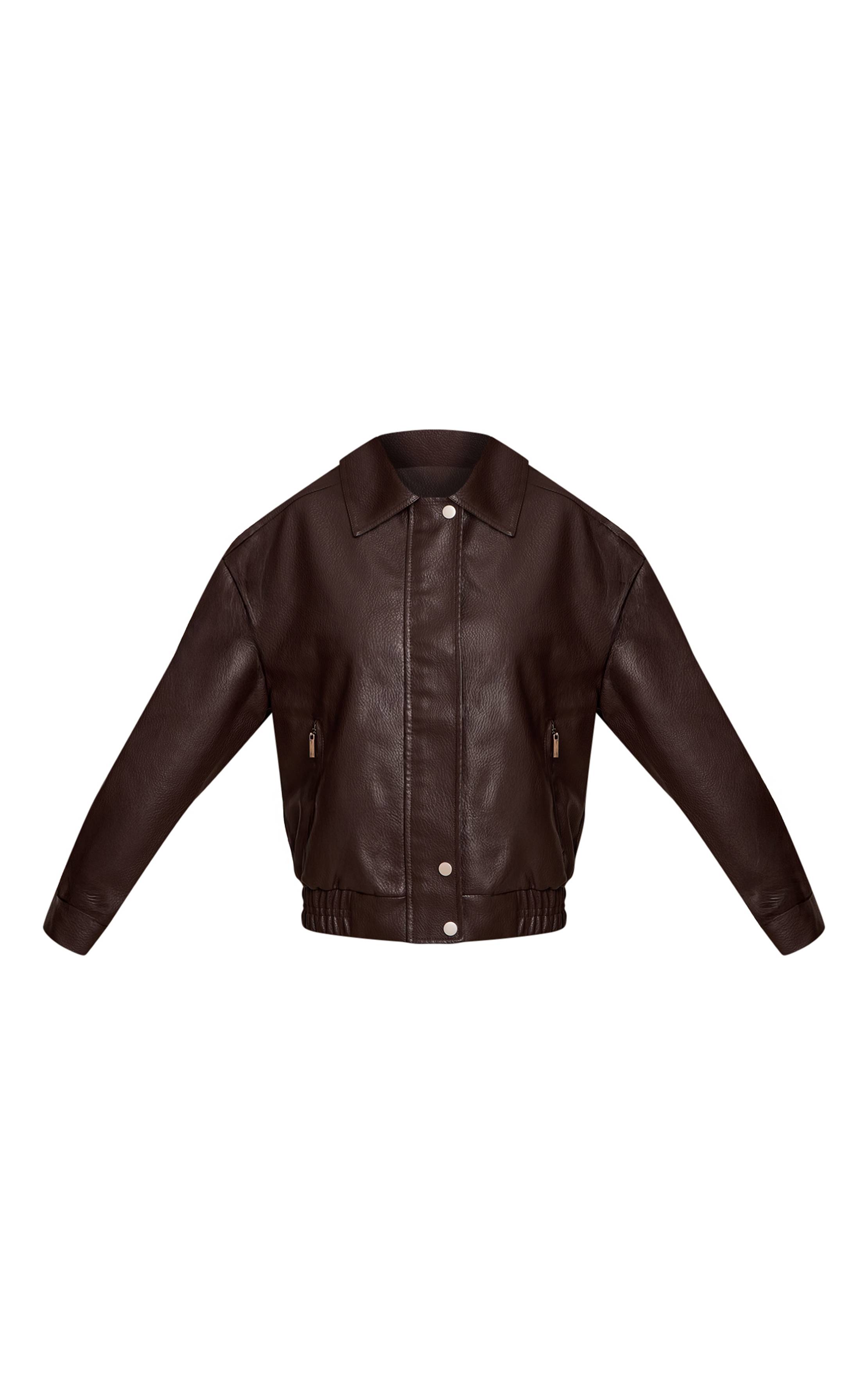 Chocolat Blouson Aviateur En Synthétiquecuir À Patte De Boutonnage Dissimulée