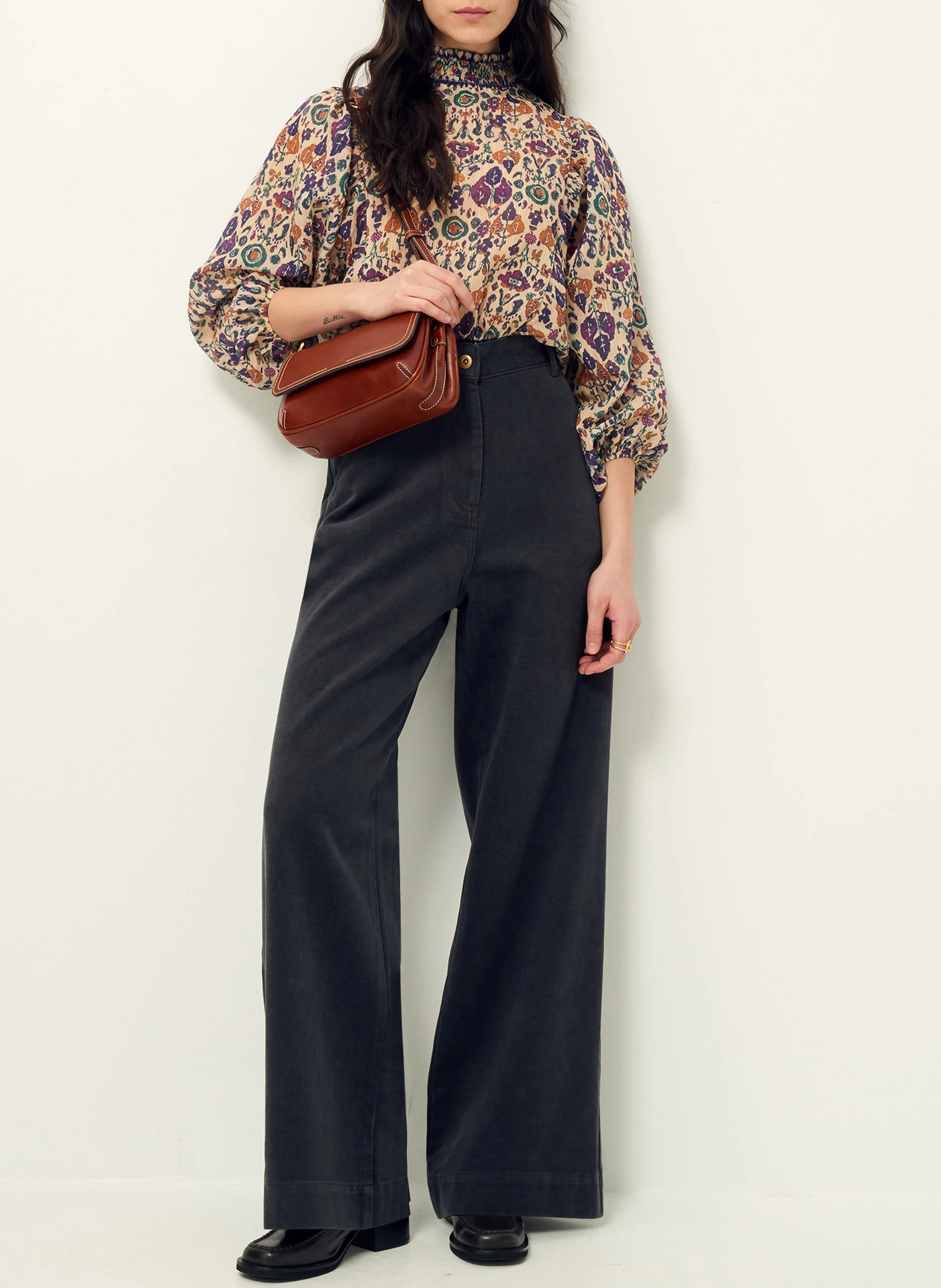 DUCHESS - Blouse col montant droite imprimée | Multicolore