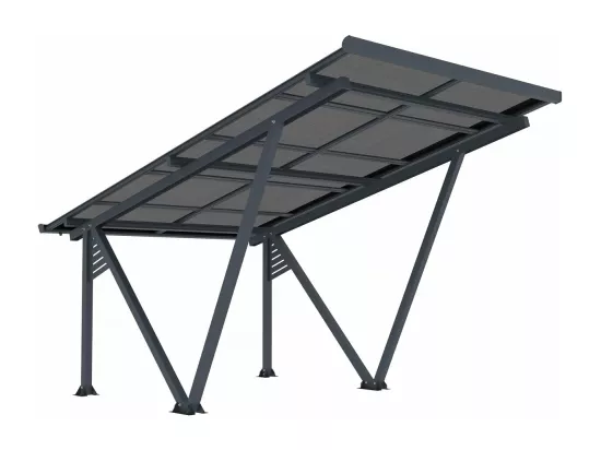 Ombrière Carport solaire avec panneaux photovoltaïques - 366 x 575 x 366 cm - Gris - 4,1 kW