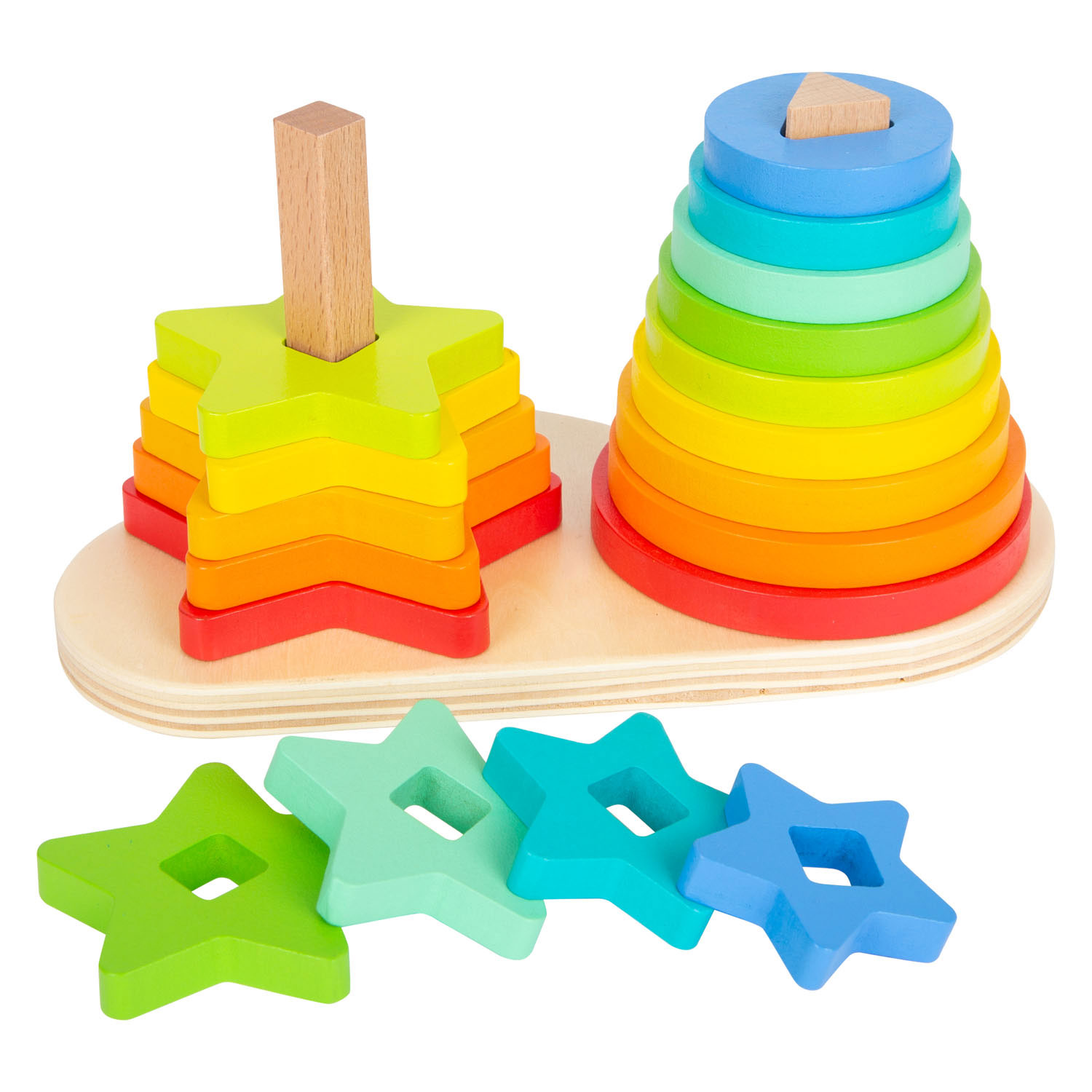Small Foot - Houten Stapeltoren RegenboogCirkel en Ster, 19dlg.