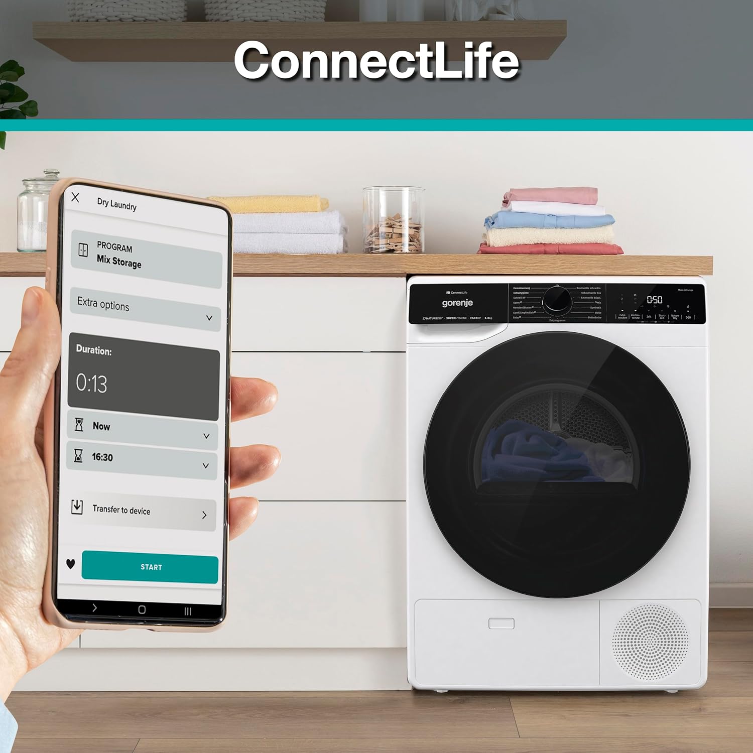 Gorenje DPNA83W Wärmepumpentrockner, 8 kg Kapazität, 15 Programme, ConnectLife WiFi, Auto Drain, Made in EU, Nature Dry, Twin Air, Sportprogramm, Schnellprogramm Energieklasse C