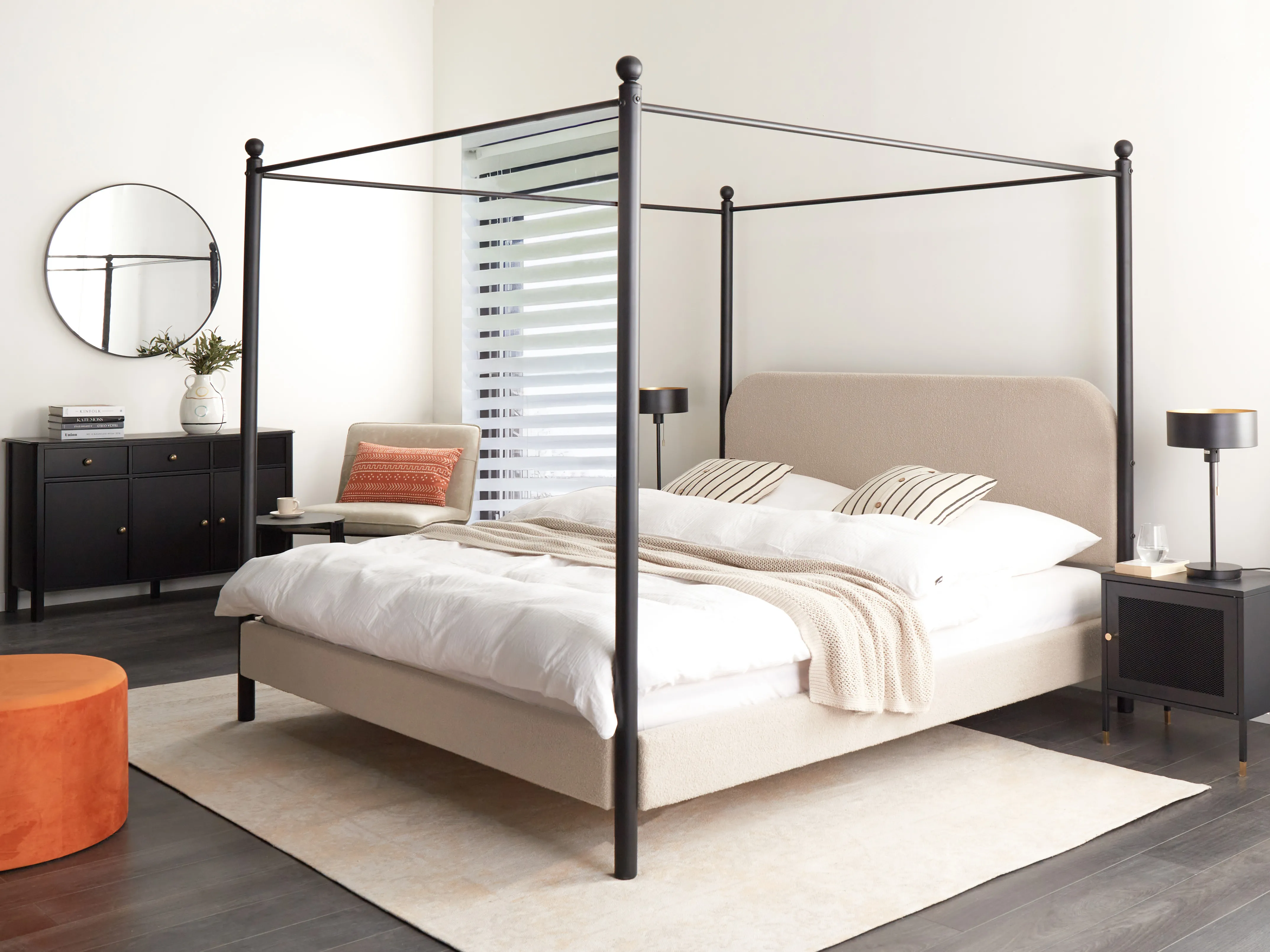 Hemelbed Bouclé DANNEMOIS 180 x 200 cm Taupe