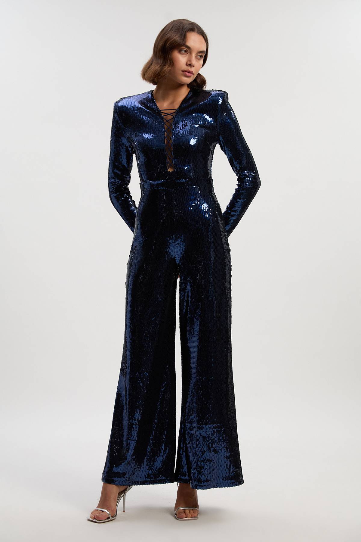 KarenMillen Combinaison à Manches Longues en Maille Stretch avec Détail Lacé et Sequins