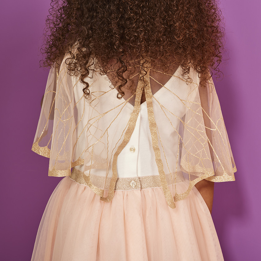 Robe de cérémonie avec cape en tulle effet ailes pailletées pour fille
