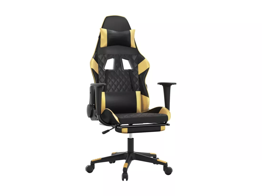 Chaise de jeu de massage avec repose-pied Noir&Doré Similicuir