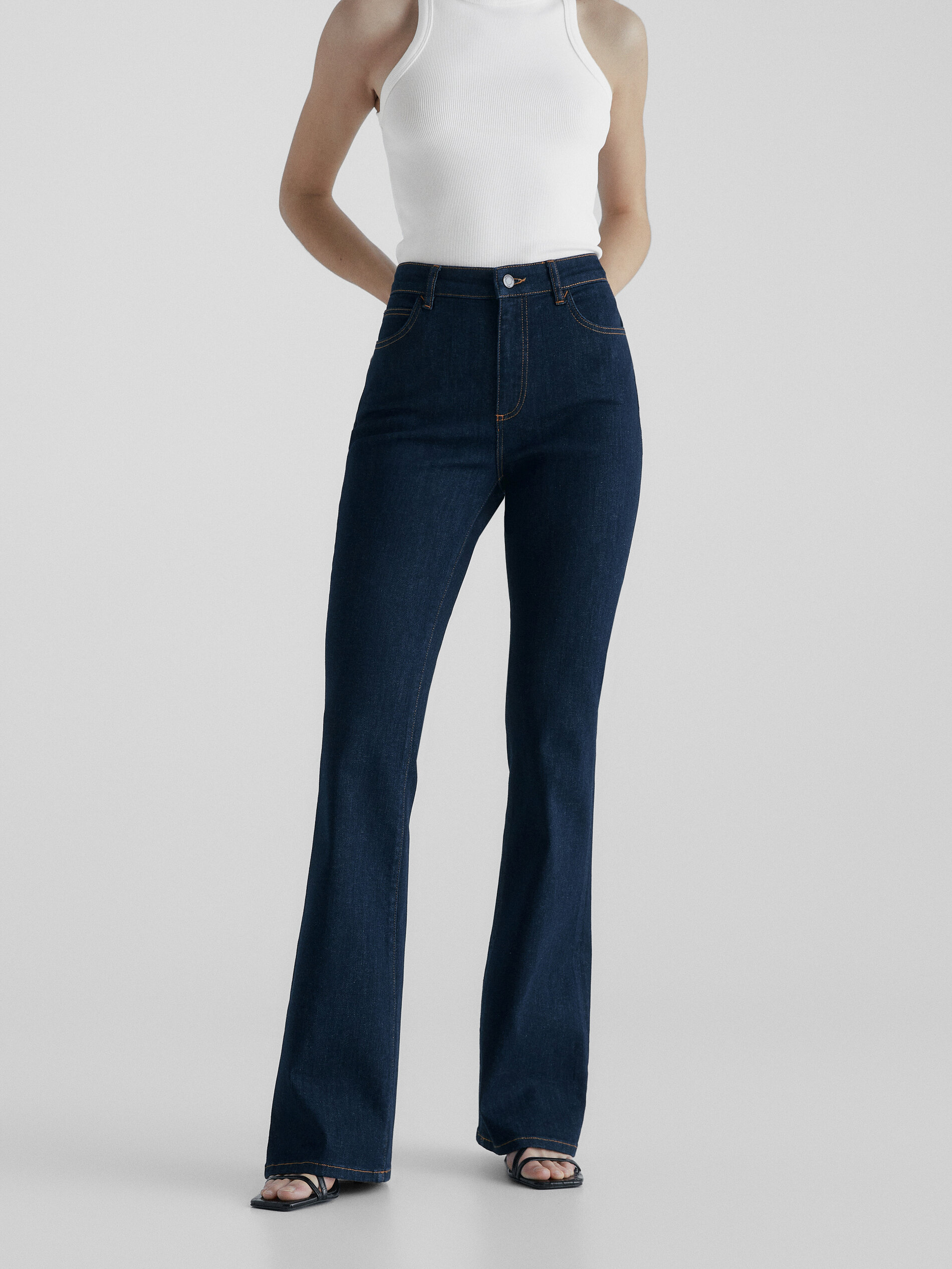 Calça jeans flare skinny para pessoas altas - AZUL ESCURO