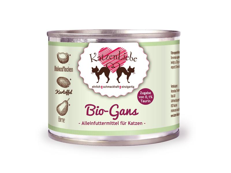 KatzenLiebe Nassfutter Bio-Gans mit Bio-Kartoffel, 200 g Premium Bio-Ergänzungsfuttermittel für erwachsene Katzen
