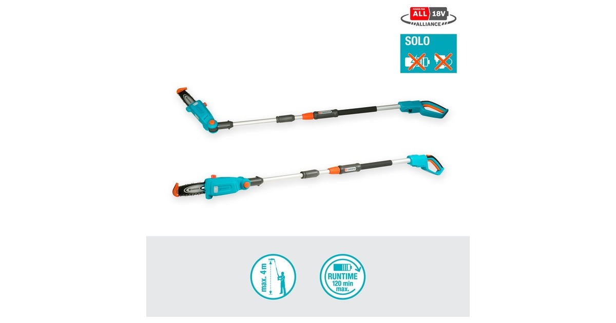 GARDENAAccu telescopische snoeizaag TCS 20/18 P4A solo stoksnoeizaag  (Turquoise/grijs, 14770-55, Accu niet inbegrepen)
