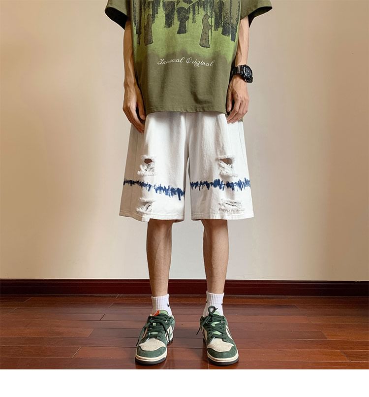 Breeson - Mid Rise Distressed Washed Denim Shorts