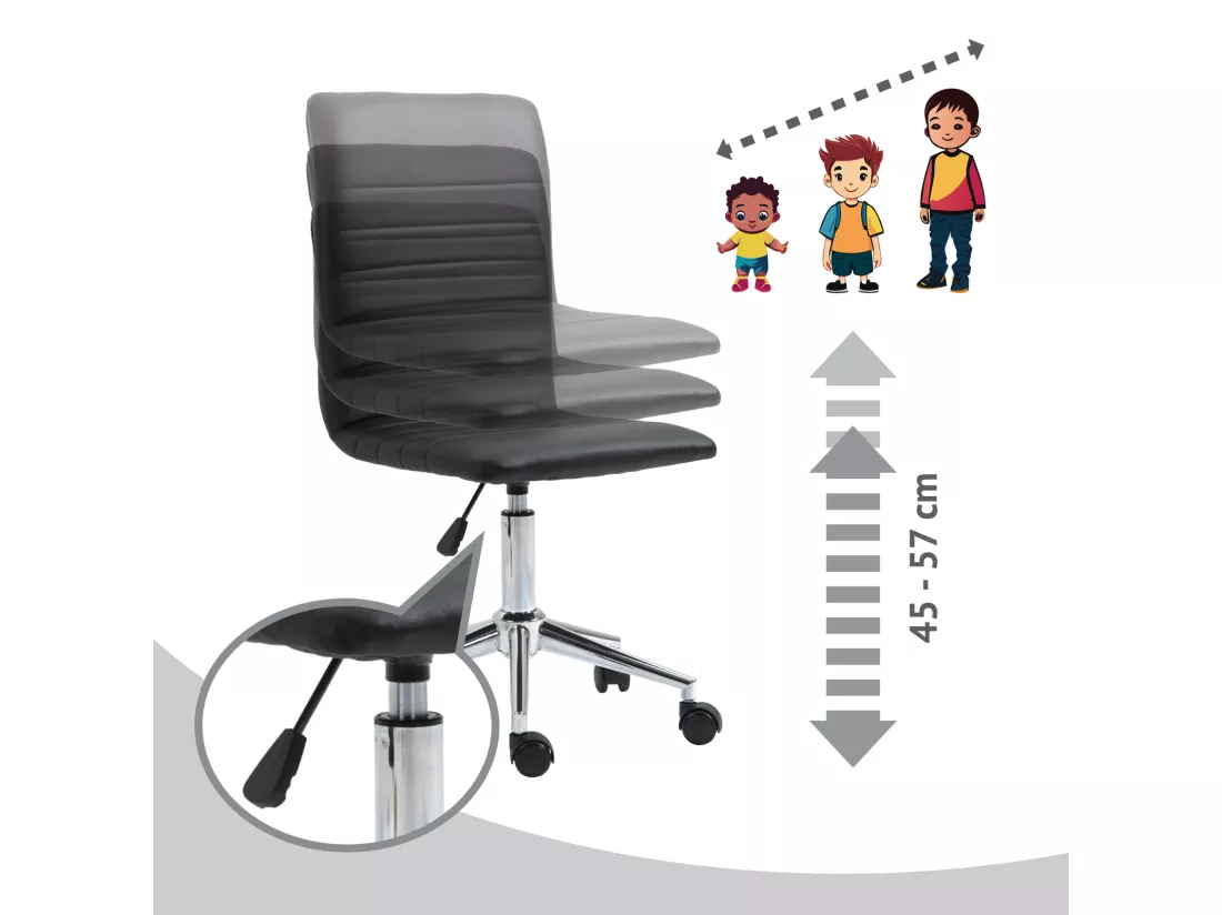 SVITA LINUS chaise de bureau chaise pivotante pour enfant revêtement en simili cuir noir