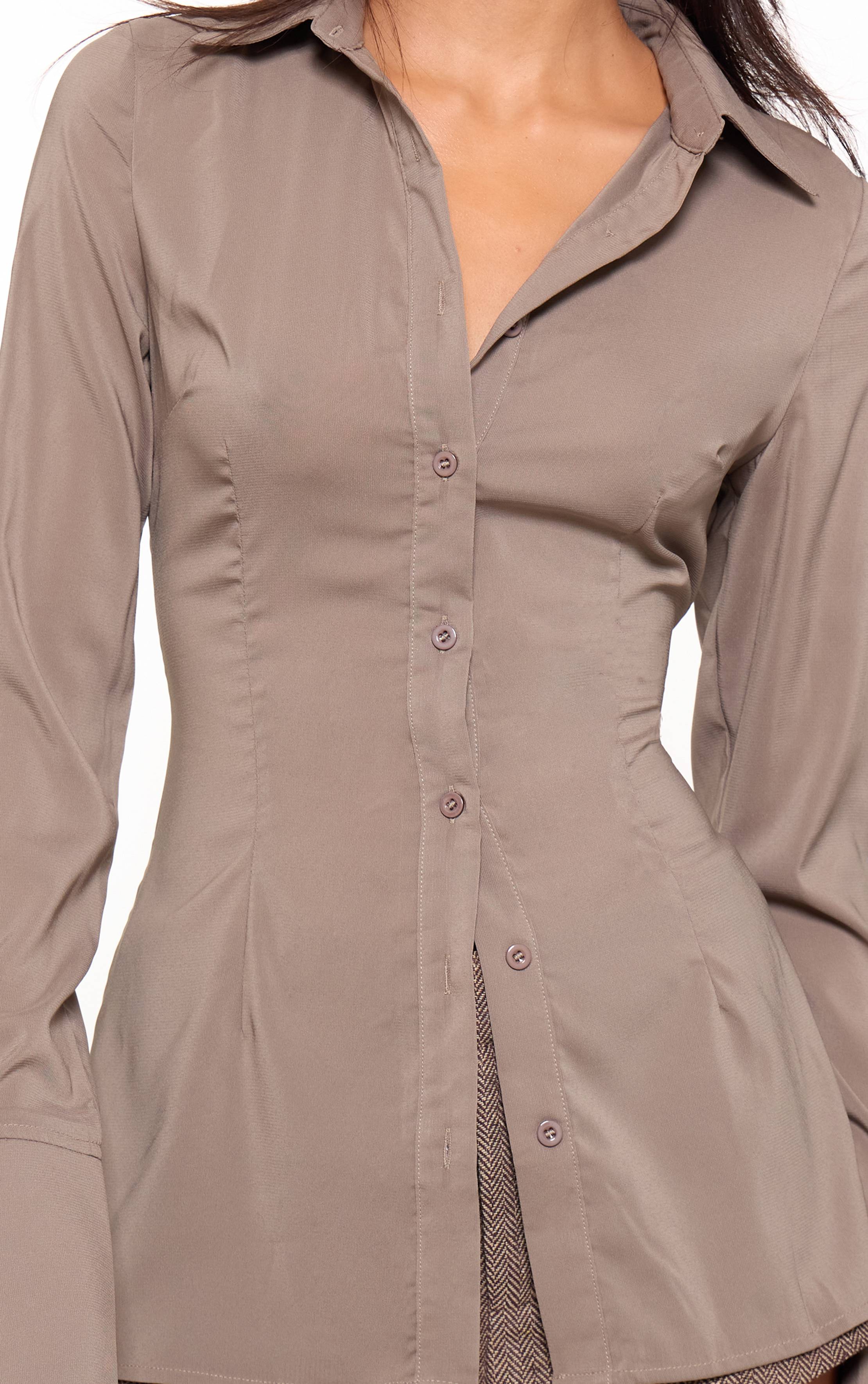 Marron Chemise Ajustée En Mousseline