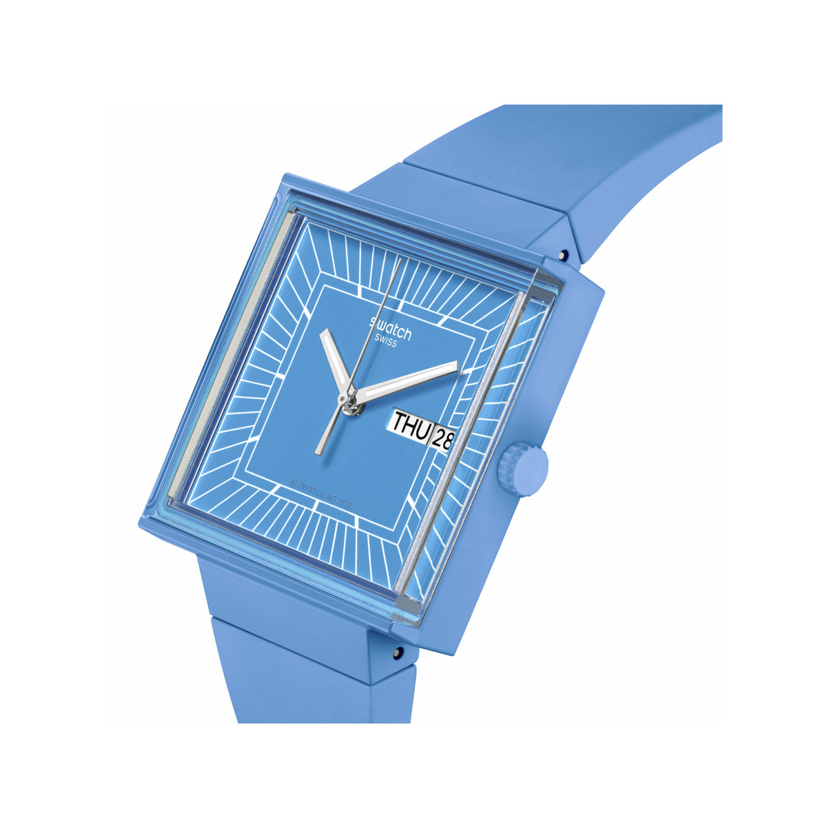 Montre SWATCH Square bioceramic What if sky? homme bracelet matériau biosourcé bleu