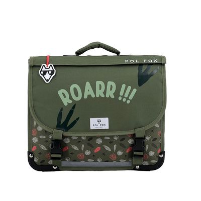 Cartable réversible Dino Kaki 38 cm - 2 compartiments - dinosaure - Pol Fox