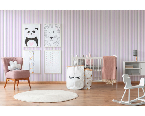 Vliesbehang 35849-4 Little Stars strepen roze zilver
