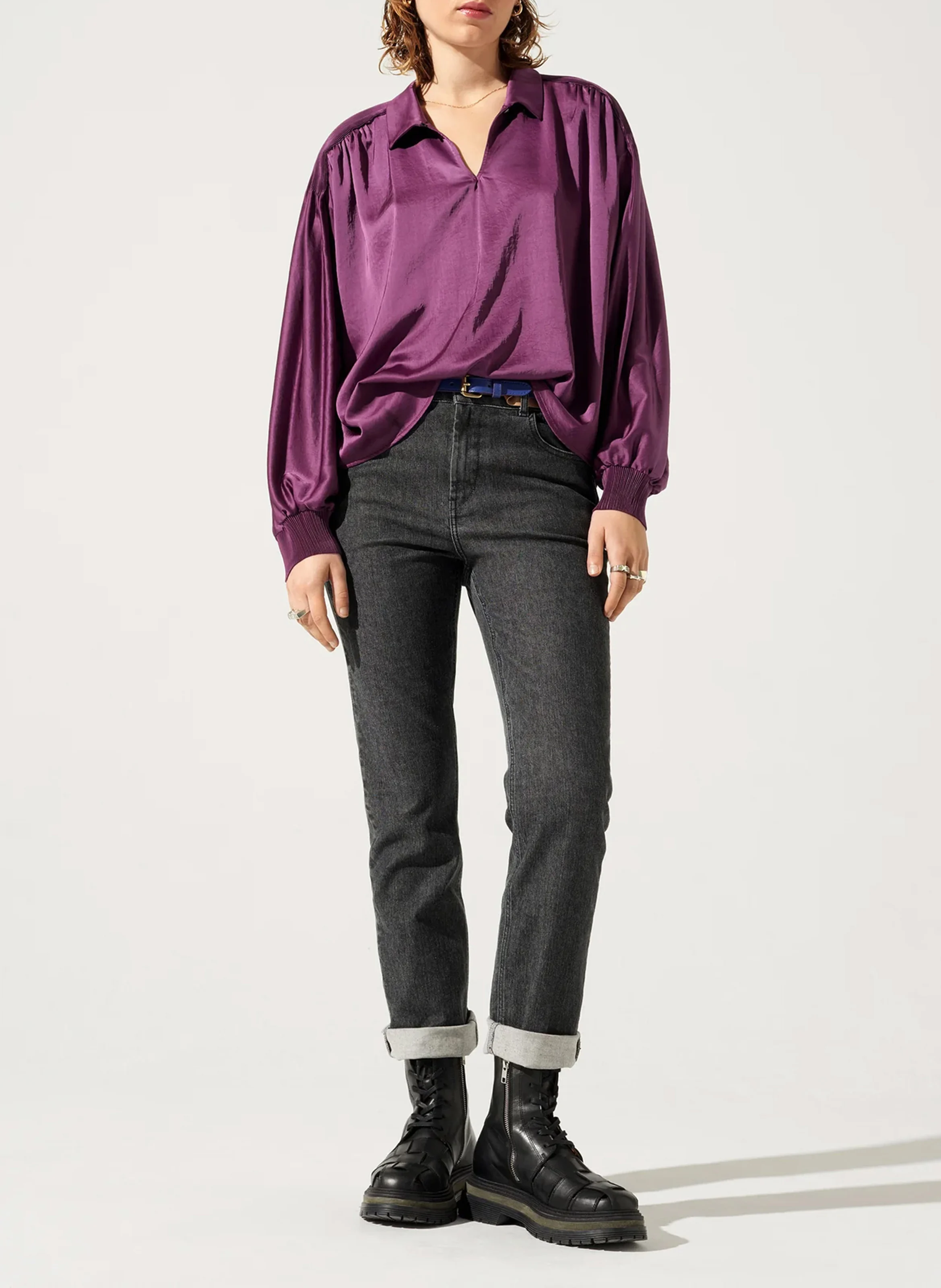 Blouse oversize à col chemise| Violet