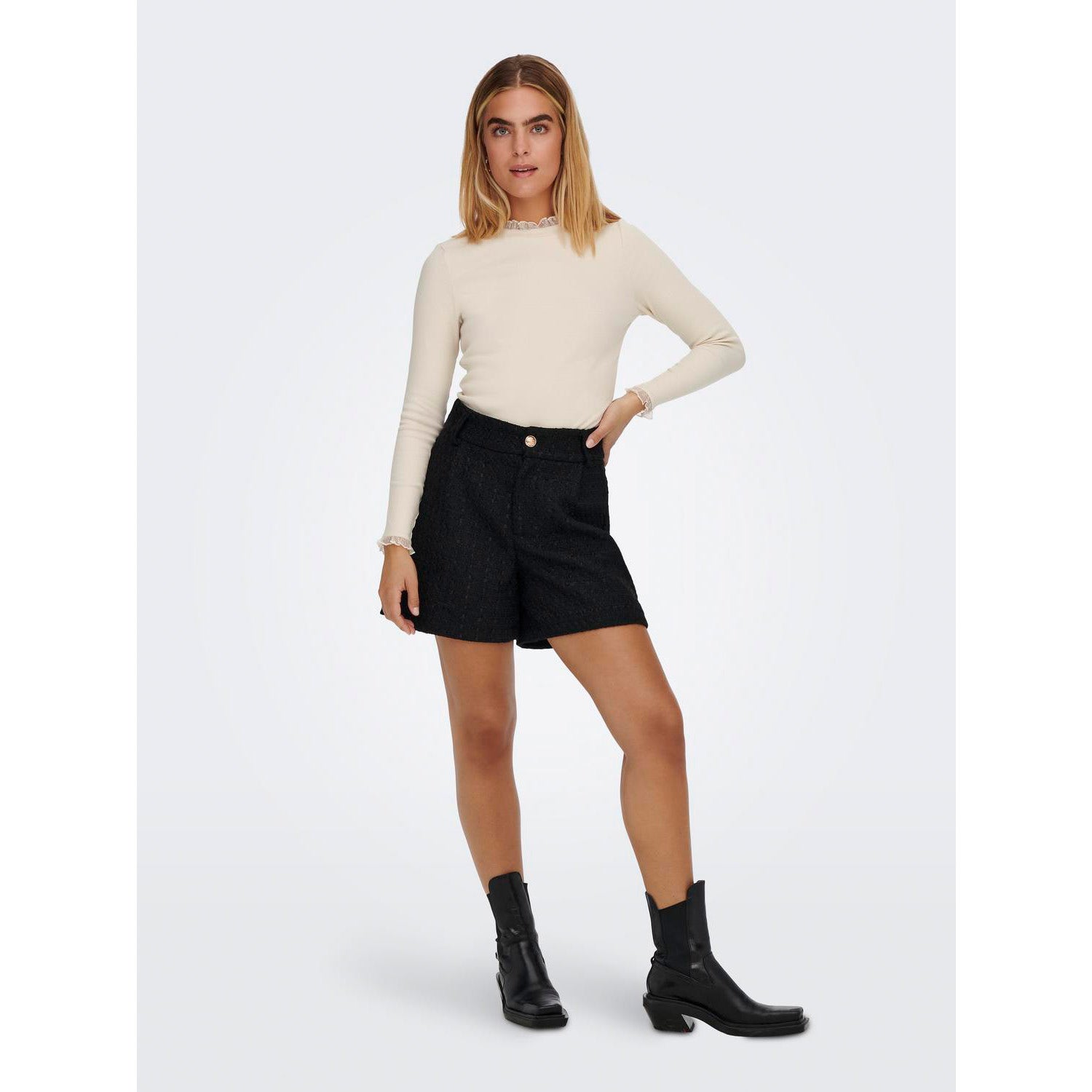 ONLY  Leslie Long Sleeve Lace Mix Top