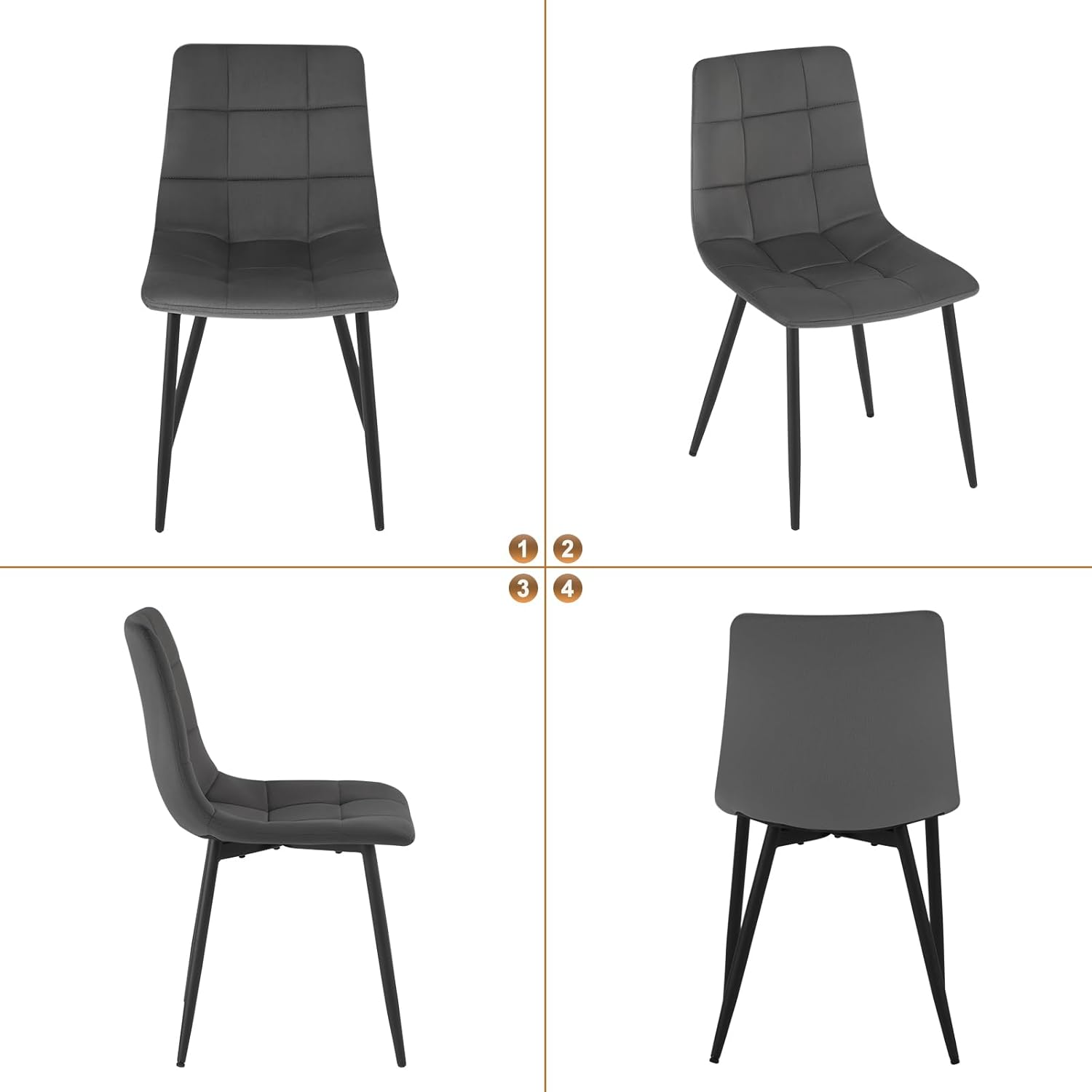 EUGAD Esszimmerstühle 4er Set, für Esszimmer Küche Wohnzimmer, Küchenstühle gepolstert mit Rückenlehne Samtbezug, mit Metallbeinen, 150 kg belastbar, Dunkelgrau