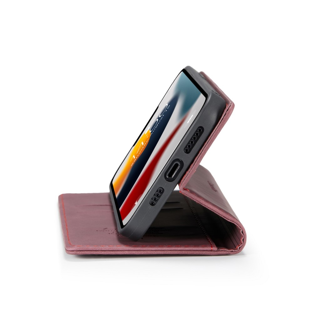 iPhone 13 Pro Leder Tasche Flip Wallet Etui mit Kartenfächern - Dunkelrot