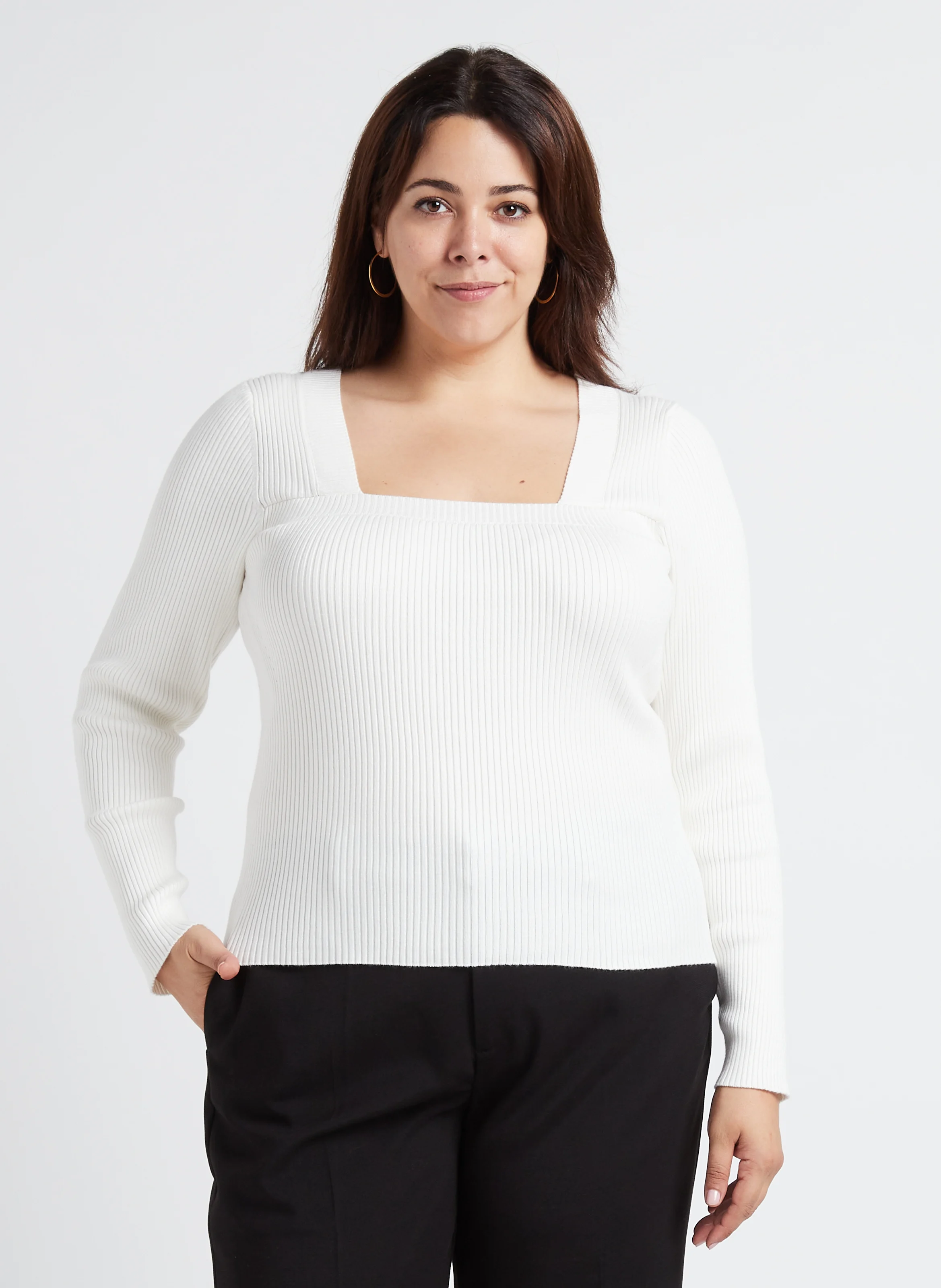 Top moulant col carré| Blanc