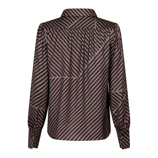 Neo Noir Leonie Mix Lines Bluse, Dark Brown, 34
