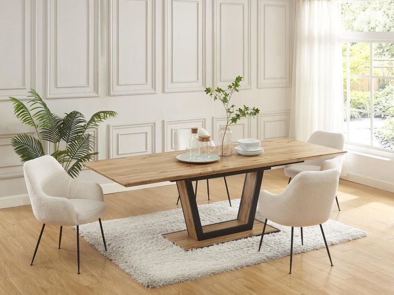 VITENO - Uittrekbare Eettafel - Houtlook - Zwart - MDF en Metaal - Geschikt voor 6-10 Personen