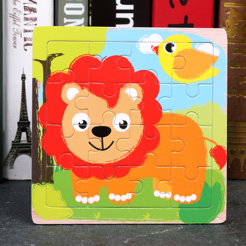 (3er Set) 15x15cm Holz Kinder Puzzle Spiel - Zoo Tiere