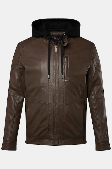 Men+ Lederjacke, Leder, Jersey-Kapuze, Zipper, bis 7 XL