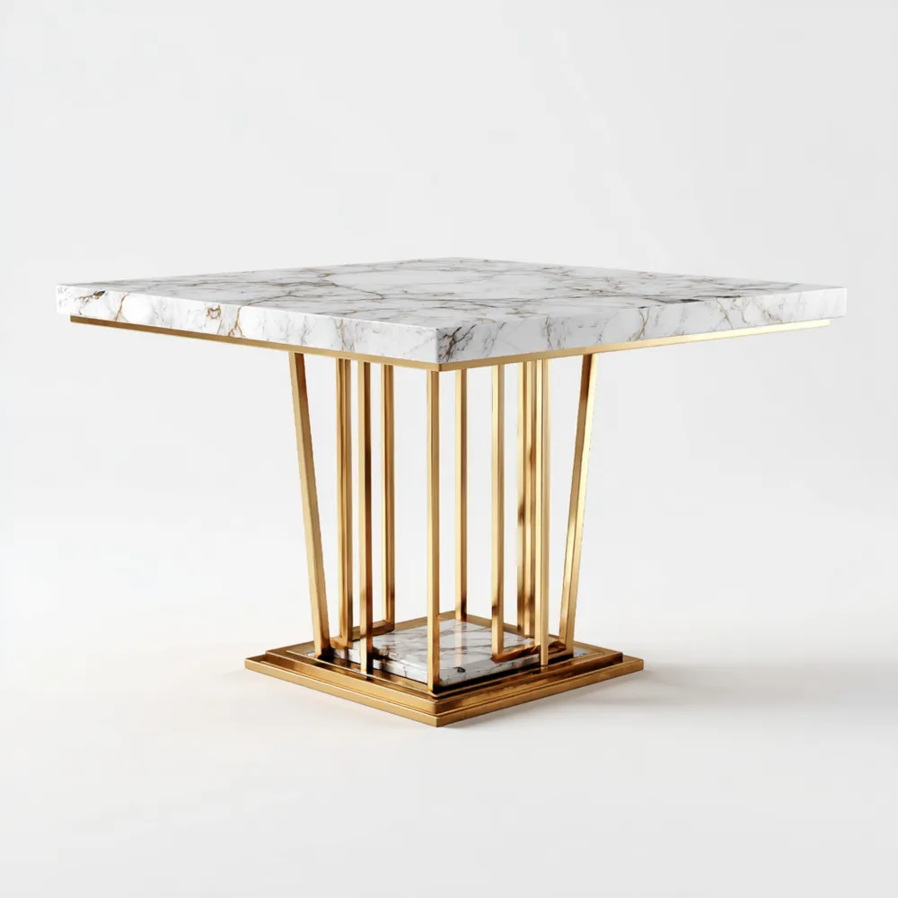 Esstisch Marmor 80x80x75 cm - Weiß/Gold - Modernes Design