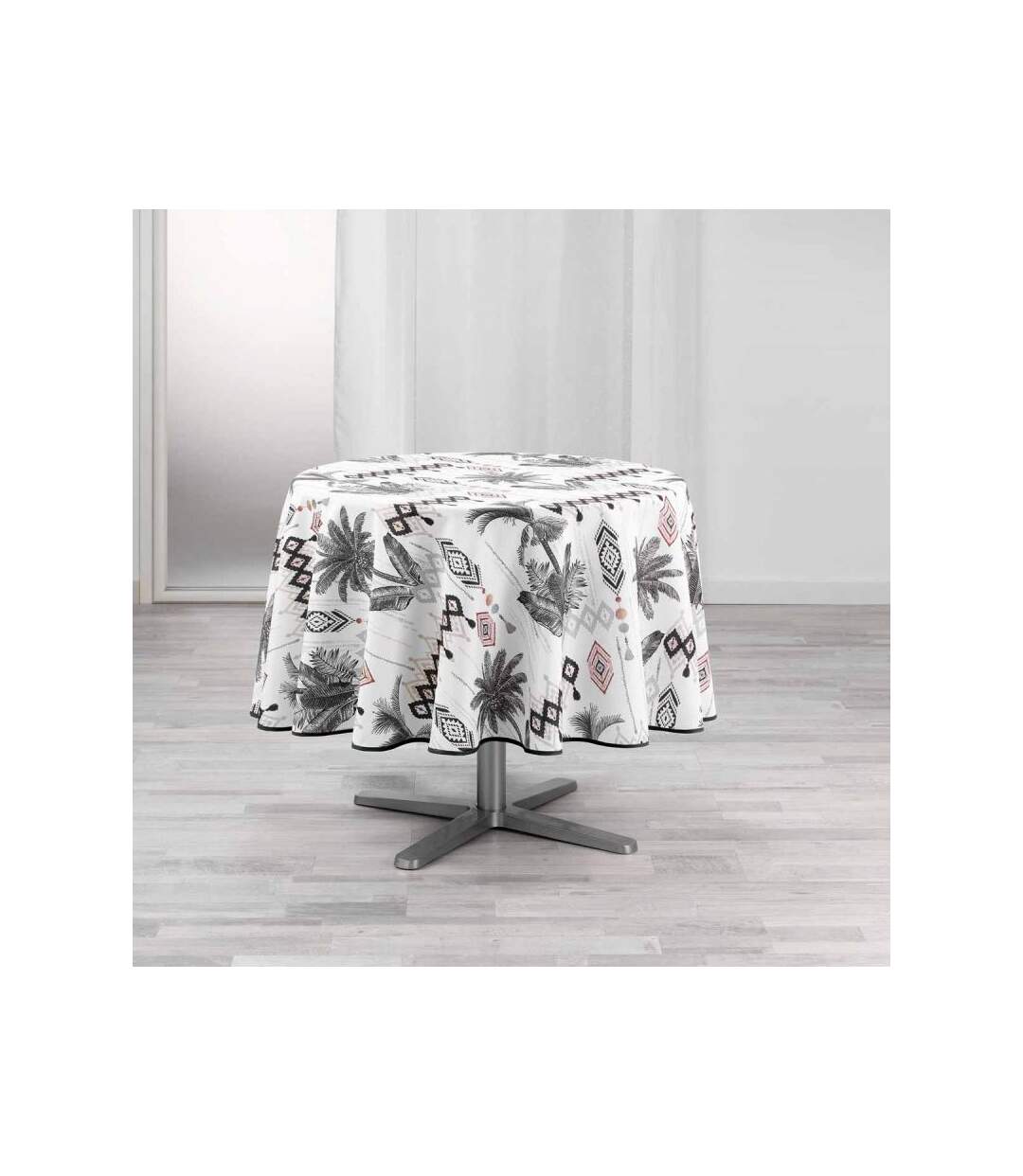 Nappe Ronde Imprimée Cocoty 180cm Blanc & Gris